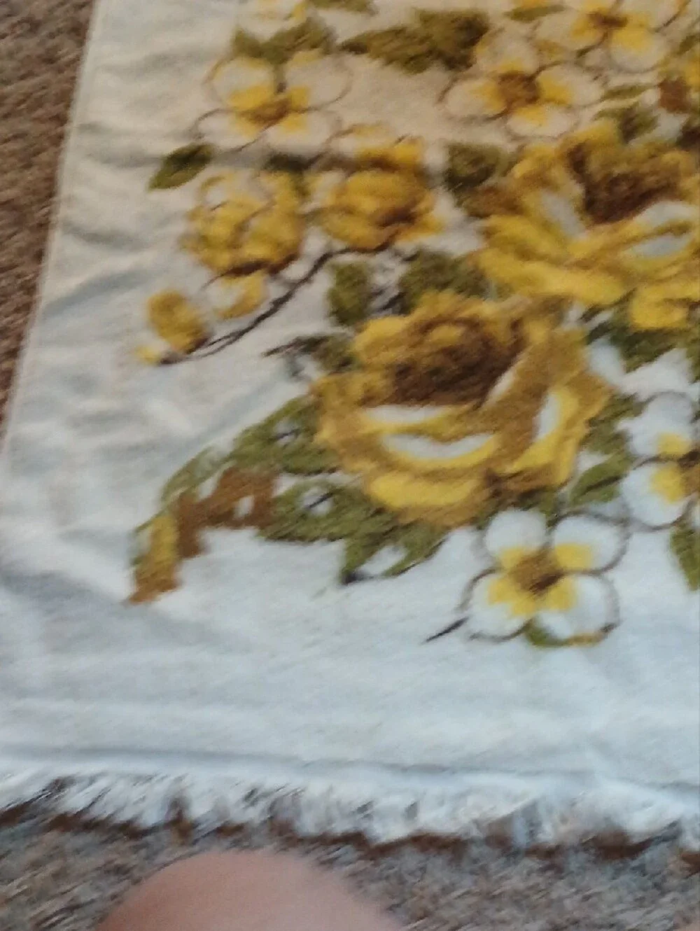 Yellow Floral Bath Towel with Green Leaves - Brand Unspecified